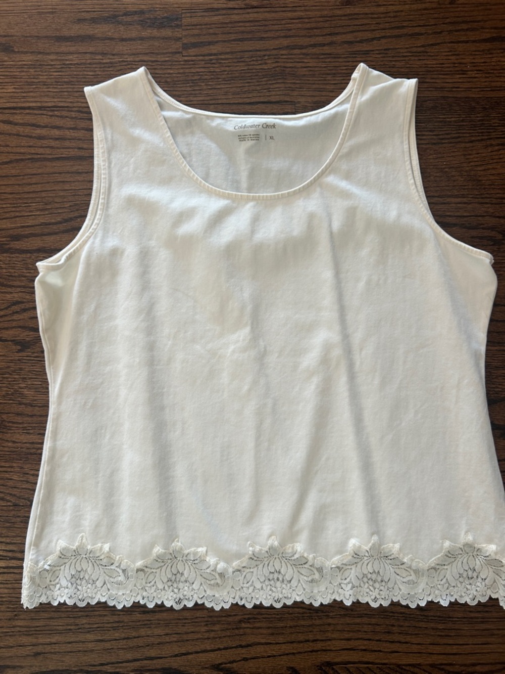Coldwater Creek NWOT White Lace-Trim Scoop Neck Tank Top